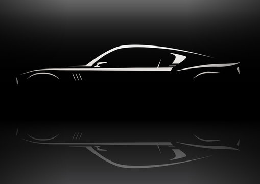 Original conceptual muscle car silhouette vector design with vehicle reflection