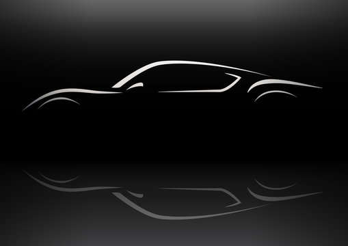 Conceptual retro style sports car silhouette vector design with reflection