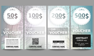 Set of modern gift voucher templates. Abstract vector background, digital technologies, cyber space