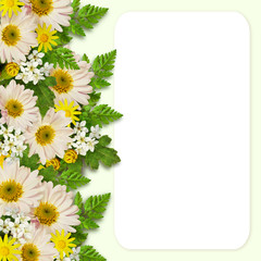 Asters and wild flowers decoration with card
