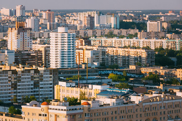 Fototapeta premium Aerial urban view, cityscape of Minsk, Belarus
