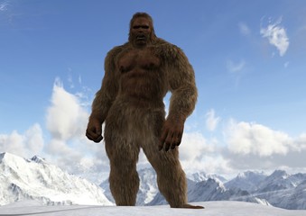 Sasquatch - Bigfoot - Yeti on snowy mountain peaks - obrazy, fototapety, plakaty