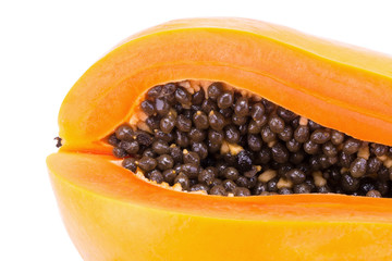 slices of sweet papaya on white background