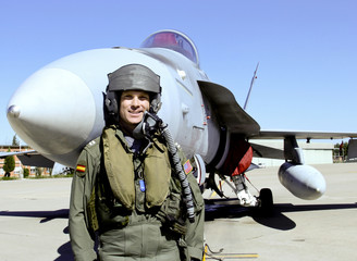 Fighter Pilot With His Jet - obrazy, fototapety, plakaty