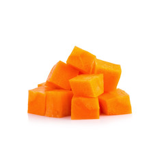 Diced carrots on white background