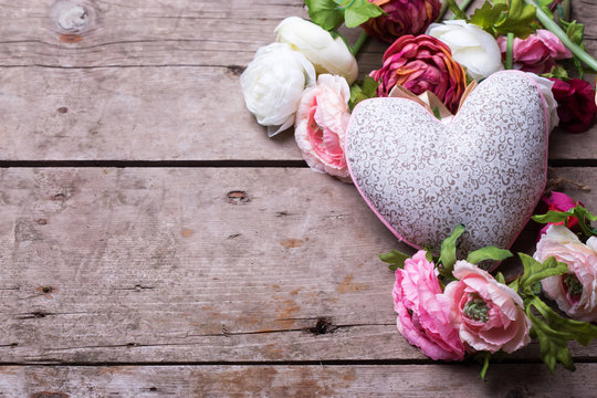 Background with decorative  heart and flowers