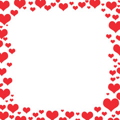 Red different shaped hearts frame on white background