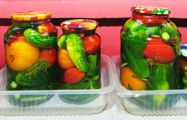 Preserved vegetables in jars