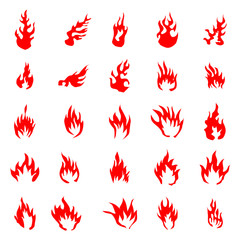 Fire flames silhouette set