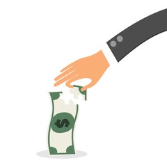 Hand of Business Man Adding A Puzzle Peace to a Dollar Bill