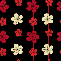 Fototapeta premium colorful flowers on black background seamless vector pattern illustration