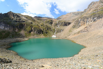 Lake Eissee and mountain panorama in Hohe Tauern Alps, Austria