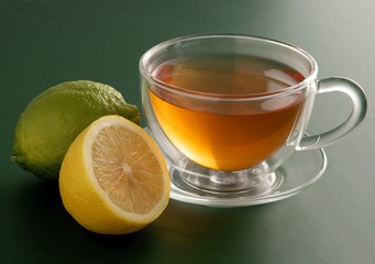cup of tea aand citrus fruits