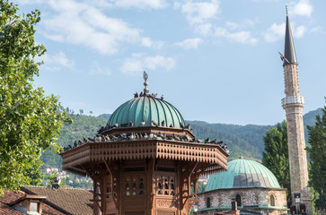 Sebilj fountain and Havadze Duraka’s Mosque in Sarajevo, Bosnia and Herzegovina