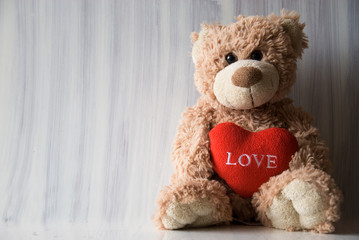 Romantic teddy bear on white