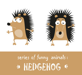 Funny hedgehog hand drawn in cartoon style isolated on white background. Vector illustration © Dunhill