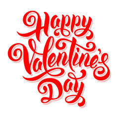 Obraz premium Festive calligraphic hand drawn greeting inscription Happy Valentines Day isolated on white background. 