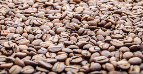 Grains of roasted coffee
