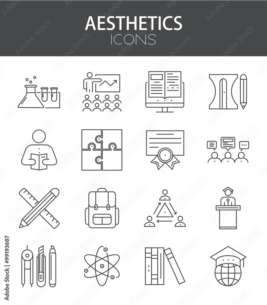 Poster vector modern thin line flat design of icons set.