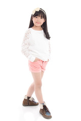 asian girl standing on white background isolated