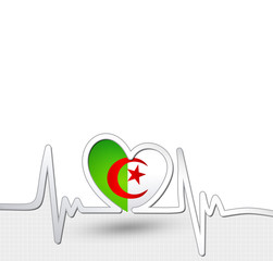 Algeria flag heart and heartbeat line