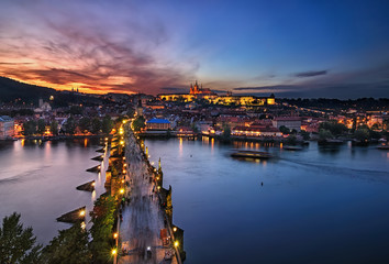 Charles bridge sunset, Prague, Czech republic - 99196459