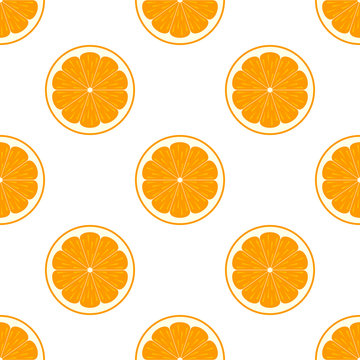 Orange slices on white background seamless pattern
