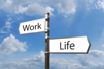 Obraz premium metal signpost work life balance with opposite directions