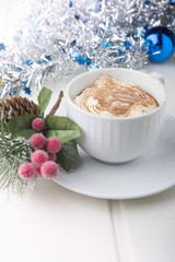 Christmas hot chocolate drink with whipped cream