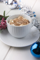 Christmas hot chocolate drink with whipped cream
