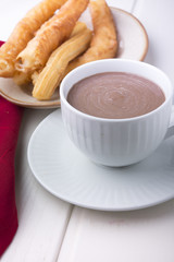 churros con chocolate, a typical Spanish sweet snack