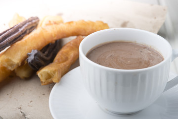 churros con chocolate, a typical Spanish sweet snack