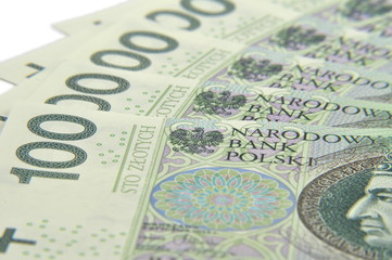 100 PLN notes spread like a fan
