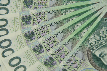 100 PLN notes spread like a fan