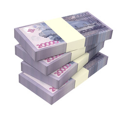 Kazakhstan tenge bills isolated on white background Computer generated 3D photo rendering.