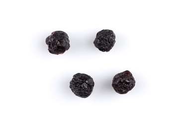Dried blueberries on white background