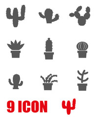 Vector grey cactus icon set. Cactus Icon Object, Cactus Icon Picture, Cactus Icon Image - stock vector