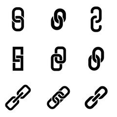Vector black chain or link icon set. Chain or Link Icon Object, Chain or Link Icon Picture, Chain or Link Icon Image - stock vector