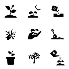 Vector black growing icon set. Growing Icon Object, Growing Icon Picture, Growing Icon Image - stock vector