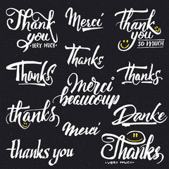 Thank you, merci beaucoup, danke- typographic calligraphic lettering