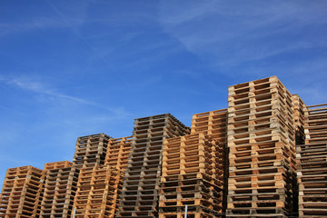 Stacked wooden pallets