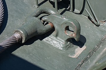Steel hook to pull cord welded to the back of the vehicle