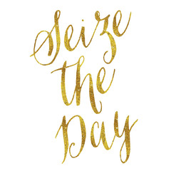 Seize The Day Carpe Diem Gold Faux Foil Metallic Glitter Quote o
