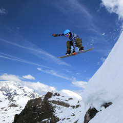Snowboarder in sky