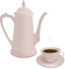 The coffee pot and Cup. Vector illustration.