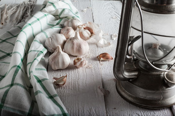 Garlic on the wooden background