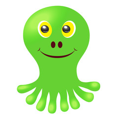 Sweet, green, smiling monsters with yellow eyes. Vector image.