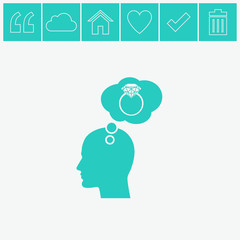 Human profile with diamond ring vector icon.