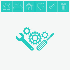 Fototapeta premium Repair tool vector icon. Service symbol. Gear, screwdriver and wrench.