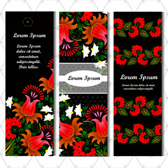 Set of three vertical banners. Flower. Place for your text.